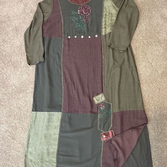 NWOT💼Surya II Patchwork Maxi Dress with Matching Purse Dusty Rose and Green - Picture 11 of 11